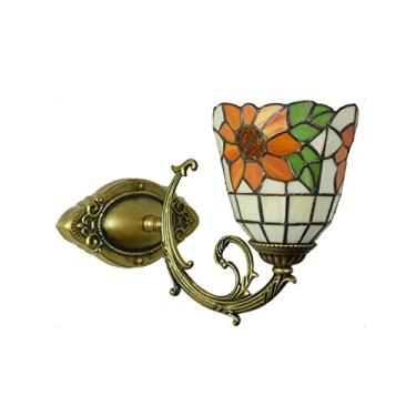 Imagem de Luminária de banheiro estilo Tiffany com girassol, aplique de parede em vitral com girassol, luminária de espelho campestre com múltiplos braços para banheiro, maquiagem e corredor, 1 braço.