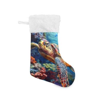 Imagem de xigua Meia de Natal colorida tartaruga marinha personalizada grande meia de doces presente para pendurar meias de Natal para decoração de festa de férias em família, decoração de lareira