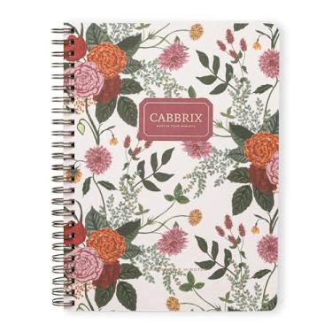 Imagem de Cabbrix Spiral Notebook, 160 Ruled Pages 8.5" x 6.25", Inner Storage Pocket Folders with Customized Sticky Notes, Double-Spiral Binding, Cloth Patterned Special Paper Front & Back Cover (Marigold)