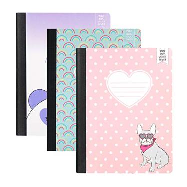 Imagem de Yoobi | Livro de composição | Pacote com 3 estampas divertidas em Frenchie Pup, Pandacorn e Arco-íris | Encadernação costurada | 100 folhas pautadas na faculdade | Papel 19 x 24,7 cm | Pacote com 3