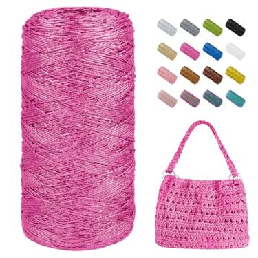 Imagem de JeogYong Cordão de macramê metálico de 1 mm x 525 metros, fio de glitter vermelho rosa para sacos de crochê, fio de macramê brilhante para pingentes de crochê, decoração de casa, artesanato DIY