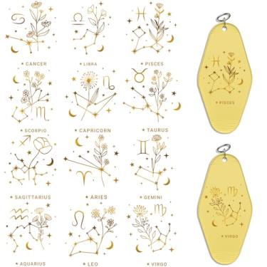 Imagem de Dorsbaby 24 peças Os Doze Signos do Zodíaco UV DTF papel de transferência para chaveiro de acrílico, decoração de chaveiro de motel e hotel, papel de transferência de alta viscosidade
