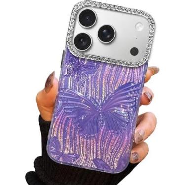 Imagem de I-MGAE-IN-AR Capa compacta para iPhone 17 Pro com design de borboleta, moldura de proteção de lente de câmera de diamante 3D, capa protetora de TPU macia e macia à prova de choque para mulheres e