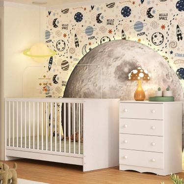 Imagem de Berço 3 em 1 para Colchão 130x60cm com Cômoda 4 Gavetas Serena Multimóveis MP4745