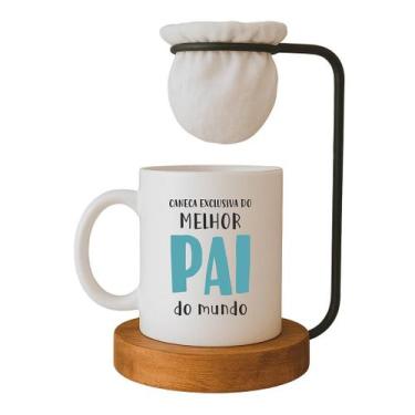 Imagem de Kit Caneca Exclusiva do Melhor Pai do Mundo com Coador e Base de Madei