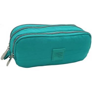 Imagem de Estojo Universitário e Escolar Necessaire Grande 3 Divisões Espaçosas para Materiais Organização Perfeita para Estudantes Material Volta as Aulas (Turquesa)