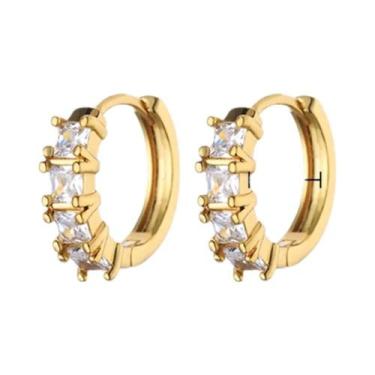 Imagem de Brincos De Argola Redondos De Zircônia Cúbica Dourada Para Mulheres, J