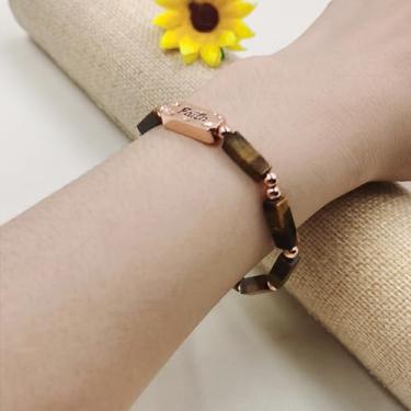 Imagem de Pulseira elástica requintada com contas de pedra religiosa, gravada "Faith", joia de aço inoxidável cristã hipoalergênica para homens e mulheres, pulseira de oração e bênção, Medium, Aço inoxidável