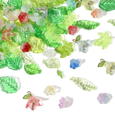 Imagem de Kzikbxh Conjunto de pingentes mistos de lírio do vale de acrílico com 180 peças, pingentes florais e plantas transparentes para fazer joias DIY, colares artesanais, brincos, pulseiras, decoração