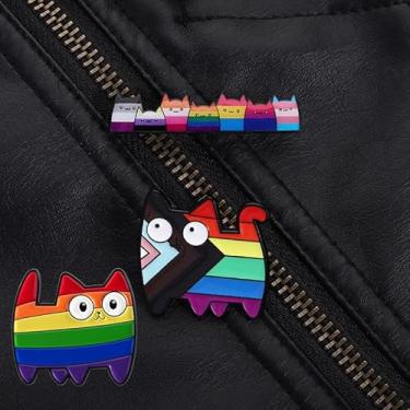 Imagem de Conjunto de 3 peças adorável arco-íris gato esmalte broche kawaii gatinho broches para mochilas, jaquetas, chapéus, orgulho LGBT, acessórios presentes para amantes de gatos