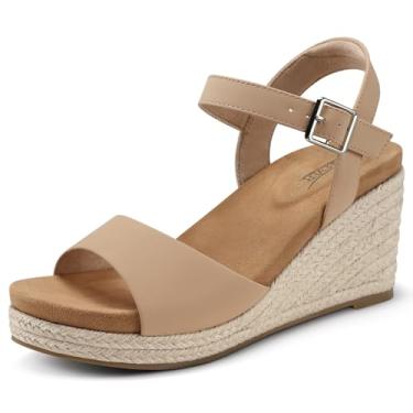 Imagem de SHIBEVER Sandálias femininas plataforma plataforma: espadrille elegante confortável verão dedo aberto tira no tornozelo fivela feminina sandália, Nude., 34