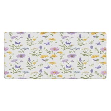 Imagem de Tapete de mouse com arte floral roxa grande à prova d'água para computador estendido tapete protetor de mesa antiderrapante base de borracha para escritório, computador, teclado, laptop e mesa de casa