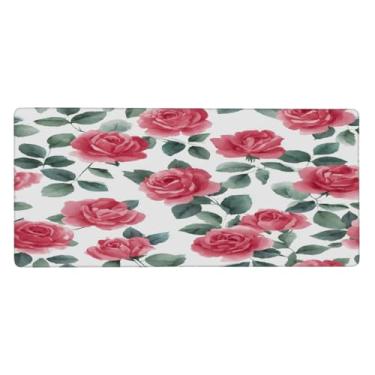 Imagem de Tapete de mouse floral rosa vermelha grande à prova d'água para computador estendido tapete protetor de mesa antiderrapante base de borracha para escritório, computador, teclado, laptop e mesa de casa