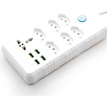 Imagem de Régua de Energia/Extensão Elétrica com 6 Tomadas + 4 USB + 1 Tomada Universal | Cabo 1,9m | Bivolt 110–220V | Potência 2500W | Cor Branca