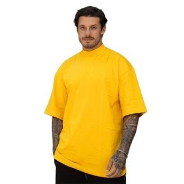 Imagem de Camiseta Oversized Gola Alta Lisa Basica Streetwear Confortavel Masculina Amarelo-Masculino
