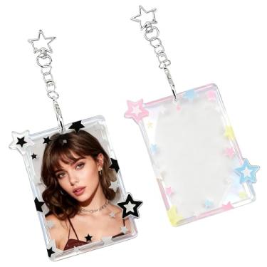 Imagem de Asofelk Chaveiro com 2 peças Star Kpop Photocard, porta-cartões de foto de acrílico de 7,6 cm com pingente de estrela para cartão de ídolo e álbum de fotos, chaveiro Kpop