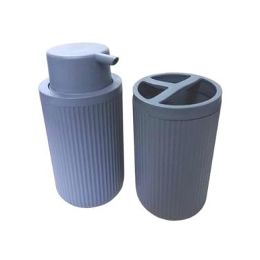 Imagem de Conjunto para Banheiro 2 Peças Mood Cinza – Dispenser para Sabonete Líquido e Porta Escova, Design Moderno e Funcional