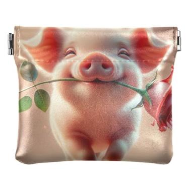 Imagem de Urban Art Bolsa de moedas de couro robô para homens mulheres personalizado Squeeze Girls Coin Card Change Wallet, Linda rosa de porco, One Size, Minimalista moderno