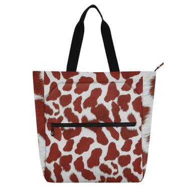 Imagem de Bolsa de ombro com zíper de vaca marrom para mulheres, crianças, escola, trabalho, presente para professores