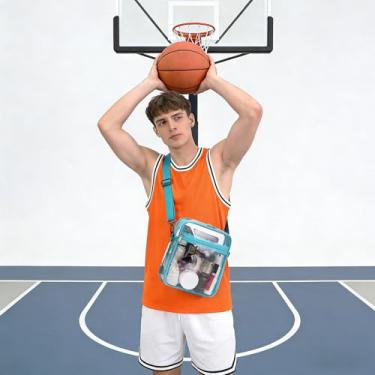 Imagem de Bolsa transversal transparente com alça de ombro ajustável, bolsa de PVC aprovada pelo estádio, bolsa mensageiro azul claro