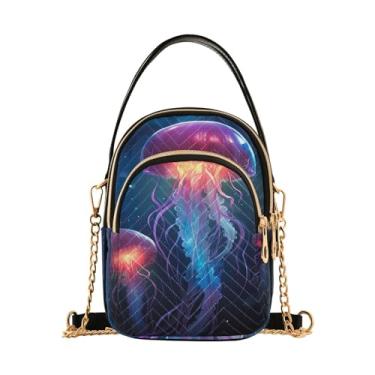 Imagem de Peaches on White with Leaves Crossbody, bolsa tiracolo casual com bolsos, Água-viva nadando no oceano - 2, One Size