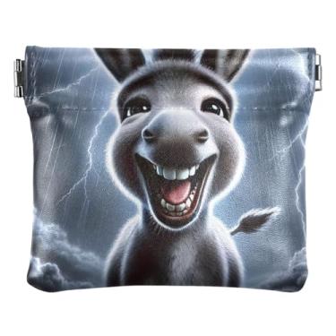 Imagem de Porta-moedas de couro personalizado com estampa de gato espacial fofo com estampa animal pequena bolsa para moedas, Estampa divertida de burro cinza, One Size, Minimalista moderno