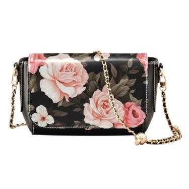 Imagem de Bolsa transversal de couro floral peônia rosa e verde, bolsa tiracolo feminina de couro, bolsa de ombro feminina, Aquarela floral com rosas - 2, One Size