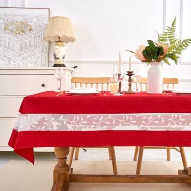Imagem de youngseahome Toalha de mesa de tecido resistente com borda de renda bordada requintada - à prova d'água/resistente a vincos - para jantar, interior e exterior, casamento, férias, vermelho, retangular