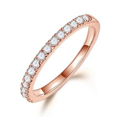 Imagem de Aliança de eternidade delicada banhada a ouro 14 K banhado a ouro rosa para mulheres, anel de moissanite de zircônia cúbica empilhável, aliança de casamento de aniversário não mancha, 2,5 mm, tamanho