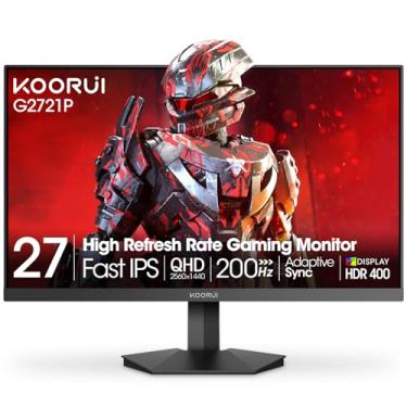 Imagem de Monitor para jogos KOORUI de 27", IPS rápido de 200 Hz e 1 ms, tela WQHD (2560 x 1440p) HDR 400, gama de cores DCI-P3 95%, FreeSync Premium, Adaptive G-Sync, 2 portas HDMI, DisplayPort, G2721P
