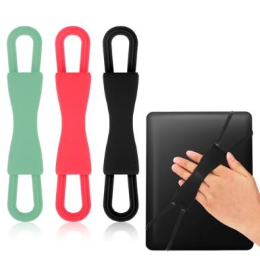 Imagem de Lyreh 3 peças de suporte de alça de mão para Kindle, cinto de leitura elástico confortável para tablets, acessórios de leitura na cama, serve para dispositivos de 10 a 20 cm (preto, vermelho, verde)