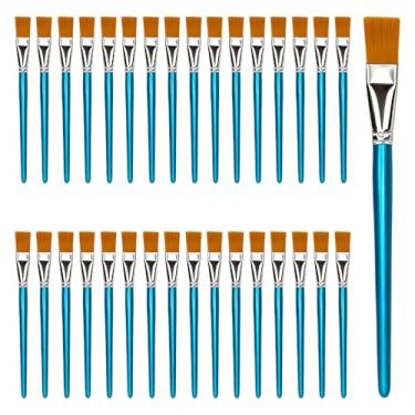 Imagem de 32 pincéis de pintura planos de 2,5 cm – Pincéis artísticos com cabo de madeira para acrílico, aquarela, pintura a óleo, artesanato e arte corporal facial