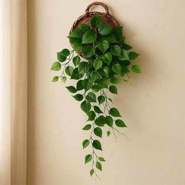Imagem de Plantas artificiais para pendurar – Vinhas artificiais de hera com folhas verdes, 110 cm de comprimento, vegetação de plástico para pendurar em ambientes internos e externos, decoração de casa