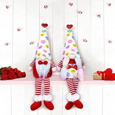 Imagem de Siawoy Gnomos de pelúcia para dia dos namorados, pacote com 2 gnomos de pelúcia de coração doce, com perna longa, para casal, tomte sueco, para casa, mesa, bandeja, lareira, dia dos namorados