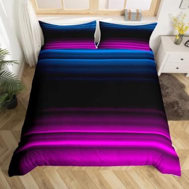 Imagem de Erosebridal Capa de edredom moderna, tamanho Queen, conjunto de cama ombré, para crianças, meninas, meninos, arte abstrata, estampa 3D, degradê, preto, roxo, roupas de cama macias e quentes