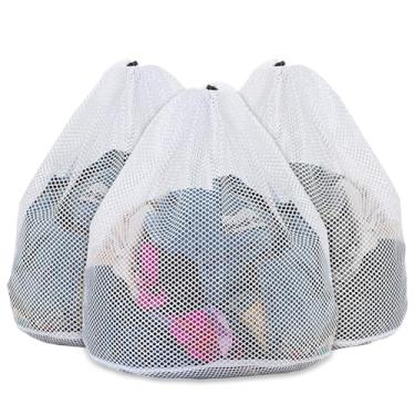 Imagem de Bestac Saco de roupa extra grande de poliéster com fecho de cordão, malha respirável, antiembaraço, para itens volumosos, ideal para roupa de cama/casacos, casa/dormitório/viagem (3)