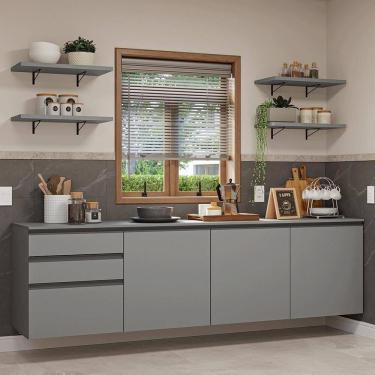 Imagem de Armário De Cozinha Completa 240cm Suspensa Cinza Nice Madesa 10 Cinza