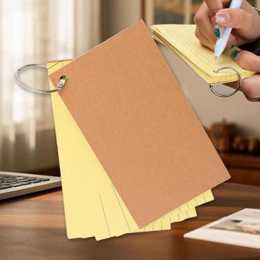 Imagem de 1 fichário de 50 folhas, linha horizontal, livro de notas de folha solta, cartões pequenos de revisão, para blocos de notas de escritório, 12,7 x 7,8 cm (amarelo)