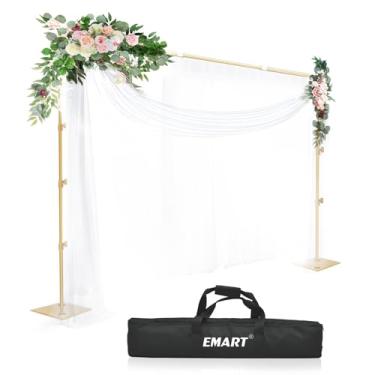 Imagem de EMART 2,6 x 3 m (AxW) Kit de sistema de suporte de fundo ajustável com base de aço para fotografia, suporte de pano de fundo para fotos para festas, aniversário, estúdio de vídeo - dourado