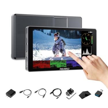 Imagem de FEELWORLD Monitor de câmera de 6 polegadas com bateria integrada, tela sensível ao toque de 1200 nits, monitor de campo DSLR com formato de onda 3D LUT HDR 4K HDMI caixa de alumínio