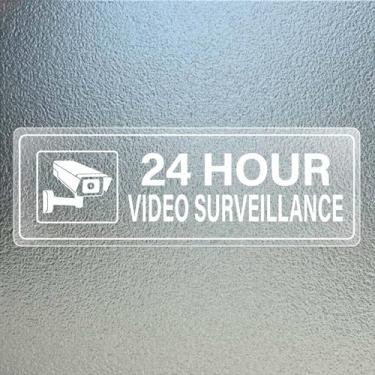 Imagem de Adesivo de vigilância por vídeo vinil 15 x 5 cm 24 horas CCTV câmera aviso de segurança decalque para janela porta negócios pacote com 10