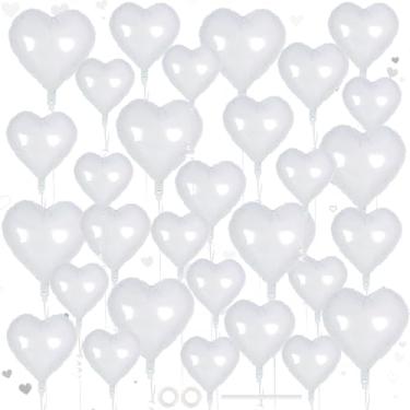 Imagem de 30 balões de coração brancos, 3 tamanhos de balões de coração metálico, decorações de festa do dia dos namorados, balões de amor para festa de aniversário, casamento, chá de bebê, decorações de dia