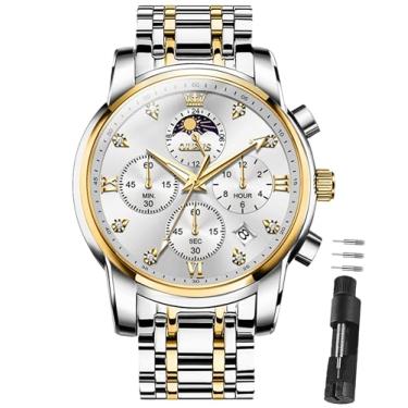 Imagem de OLEVS Relógios masculinos com cronógrafo, luxuoso, de aço inoxidável, mostrador grande, multifunções, fácil de ler, diamante numerais romanos, relógio de pulso de negócios Reloj para Hombre, Pulseira