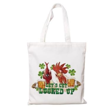 Imagem de Sacola de lona do Dia de São Patrício, Let's Get Locked Up, sacola de compras reutilizável com estampa de cerveja lagosta, sacola de presente de festa irlandesa