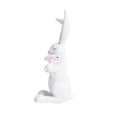 Imagem de FLCPJGV Estatueta de coelhinha mãe e bebê para decoração de casa, fofa, decorativa, escultura de resina de animal estilo fazenda para quarto, festa, mesa de, Abraço