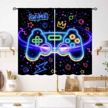 Imagem de Cortinas de janela de jogos para quarto de meninos, controle de jogos azul anime tema gamer cortinas de janela legais tratamentos quarto de crianças adolescentes sala de estar sala de jogos 2 painéis