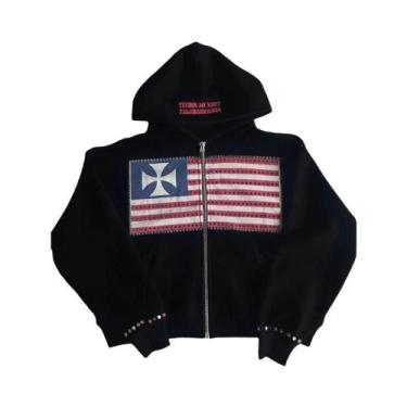 Imagem de Moletom Masculino Harajuku Y2K Solto Com Zíper E Capuz, Estampa Minima