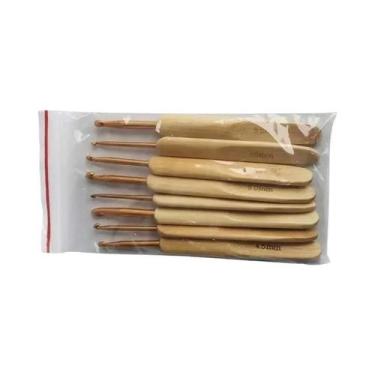 Imagem de Conjunto De Agulhas De Crochê De Bambu 8 Peças Ferramentas De Tricô Ag