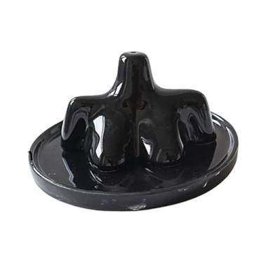 Imagem de Ioensy Porta-incenso em cerâmica, estatueta decorativa, peça central para mesa, ideal para sala de estar, SPA, quarto, e escritório, Preto