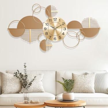 Imagem de Axioglo Relógio de parede grande, moderno, silencioso, sem tique-taque, arte de parede de metal, funciona a bateria, relógio suspenso horizontal ou vertical para sala de estar, cozinha, quarto ou